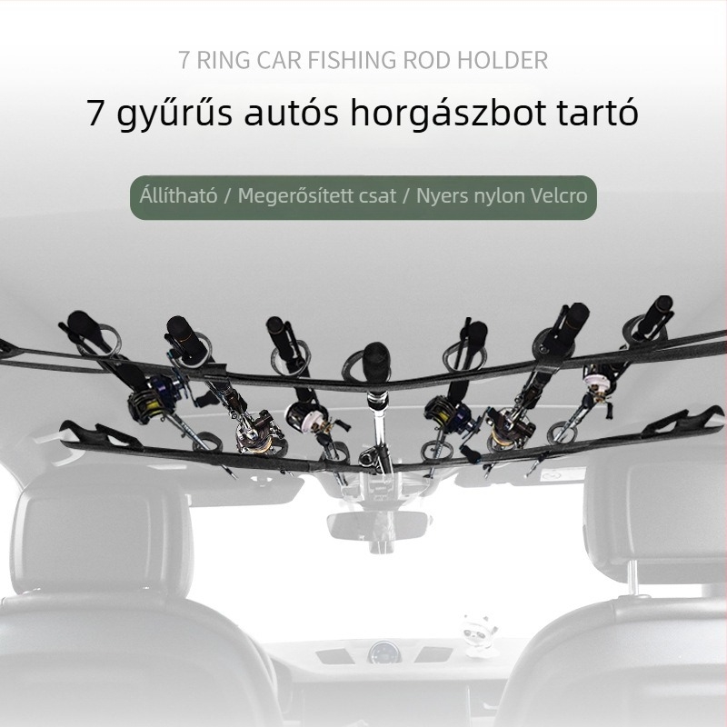 QK nejlon autós horgászbot tartó, 7 gyűrű, 2 részes kialakítás hevederrel