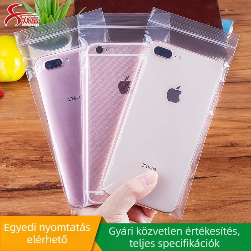 Önzáró műanyag zacskó mobiltelefonokhoz – blown-film folyamat, műanyag anyag, nyomtatott logó