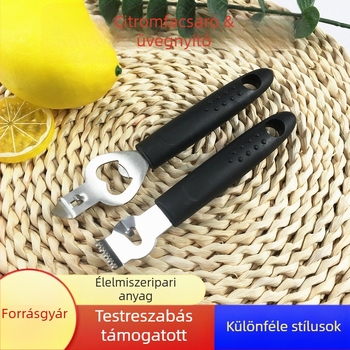 Rozsdamentes acélból készült, multifunkcionális gyümölcs‑hámozó és reszelő: citrom reszelő, narancs hámozó, grapefruit hámozó kés és üvegnyitó