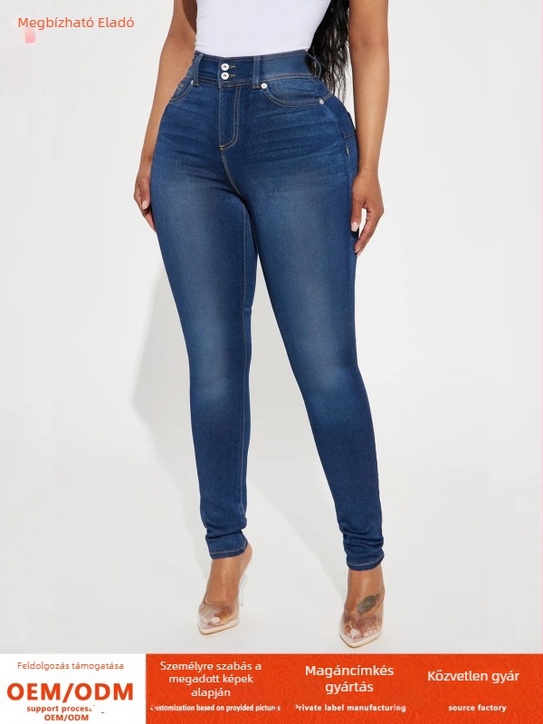 Slim-Fit nadrág magas derekú, dupla csattal, rugalmas farmer