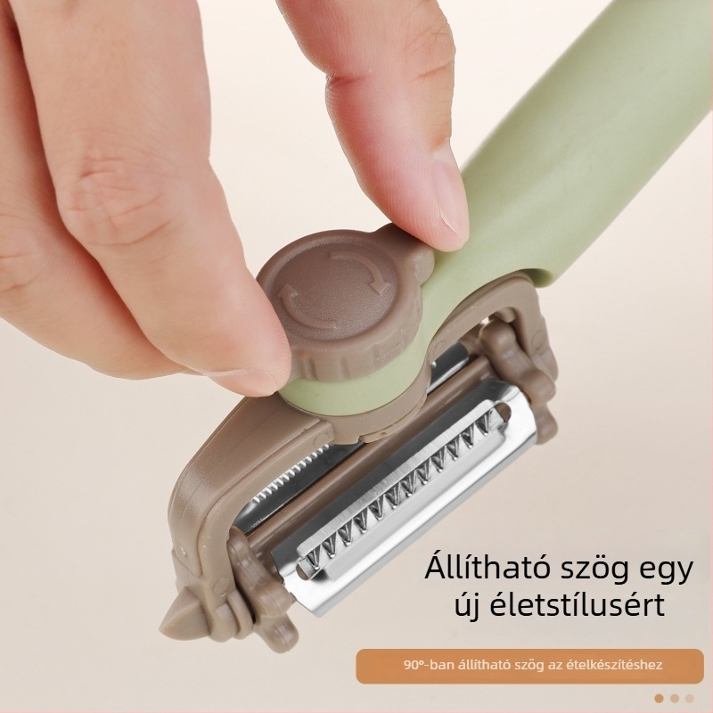 Három az egyben hámozókés – multifunkcionális, kartártyás csomagolásban; alma hámozására, burgonya reszelésére és dinnyereszelésre (Anyag: ABS+PP+304; Funkció: Multifunkcionális)
