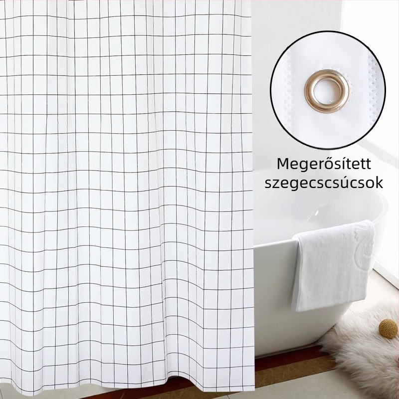 PEVA zuhanyfüggöny fehér négyzetrács mintával – Nordic stílusú, vízálló és penészálló, fürdőszobába, ablakhoz és elválasztóhoz, függő textilel