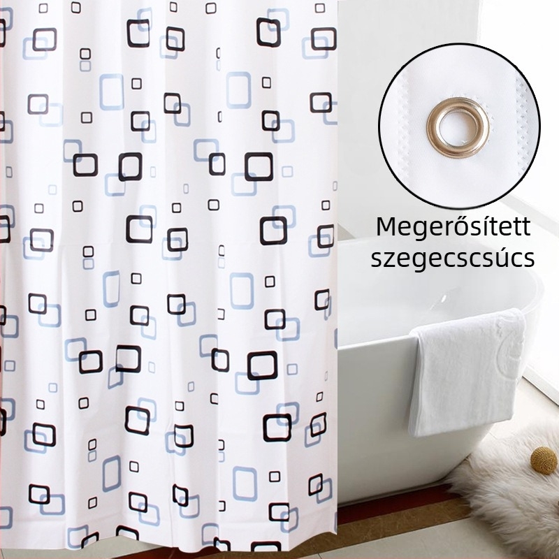 PEVA zuhanyfüggöny fehér négyzetrács mintával – Nordic stílusú, vízálló és penészálló, fürdőszobába, ablakhoz és elválasztóhoz, függő textilel
