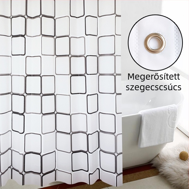 PEVA zuhanyfüggöny fehér négyzetrács mintával – Nordic stílusú, vízálló és penészálló, fürdőszobába, ablakhoz és elválasztóhoz, függő textilel