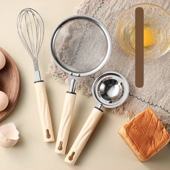 Rozsdamentes acélból készült 3 részes konyhai készlet otthoni használatra: szűrő, tojáshabosító és fehérje elválasztó