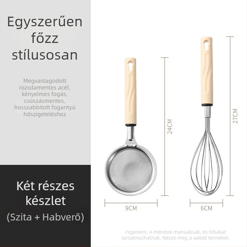 Rozsdamentes acélból készült 3 részes konyhai készlet otthoni használatra: szűrő, tojáshabosító és fehérje elválasztó