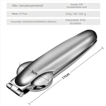 Gesztenye nyitó és hámozó keresztes klipekkel, rozsdamentes acél, modern minimalist dizájn, Yangjiang eredetű, 2017 tavaszán debütált