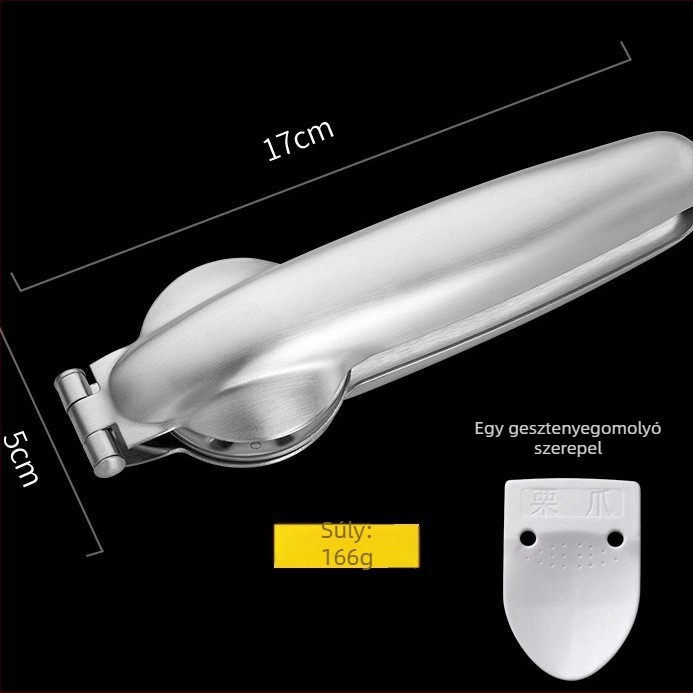 Gesztenye nyitó és hámozó keresztes klipekkel, rozsdamentes acél, modern minimalist dizájn, Yangjiang eredetű, 2017 tavaszán debütált