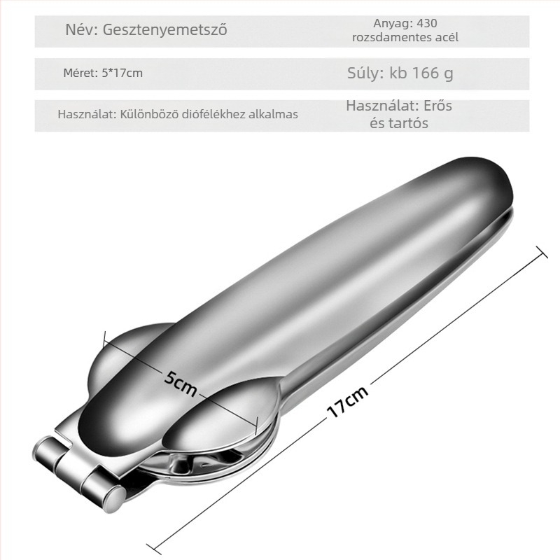 Gesztenye nyitó és hámozó keresztes klipekkel, rozsdamentes acél, modern minimalist dizájn, Yangjiang eredetű, 2017 tavaszán debütált
