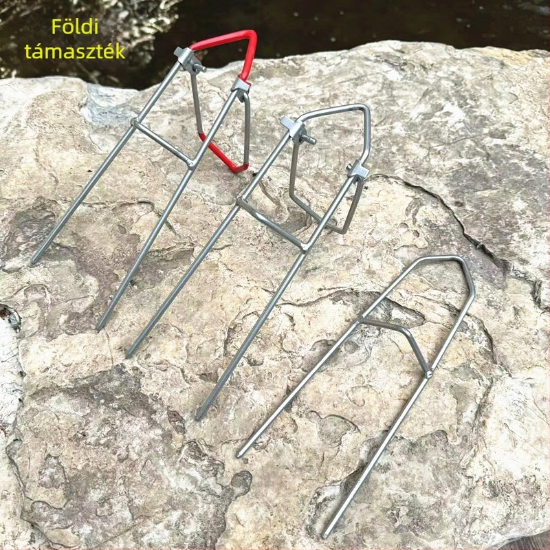 Földbe szúrható fém horgászbot-tartó, összecsukható, forgásmentes