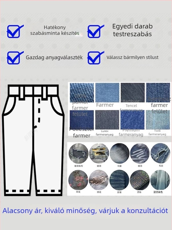 Shanggu Férfi denimnadrág scimitar-széles lábakkal és repedt lyukakkal, alacsony derék, egyenes szabás