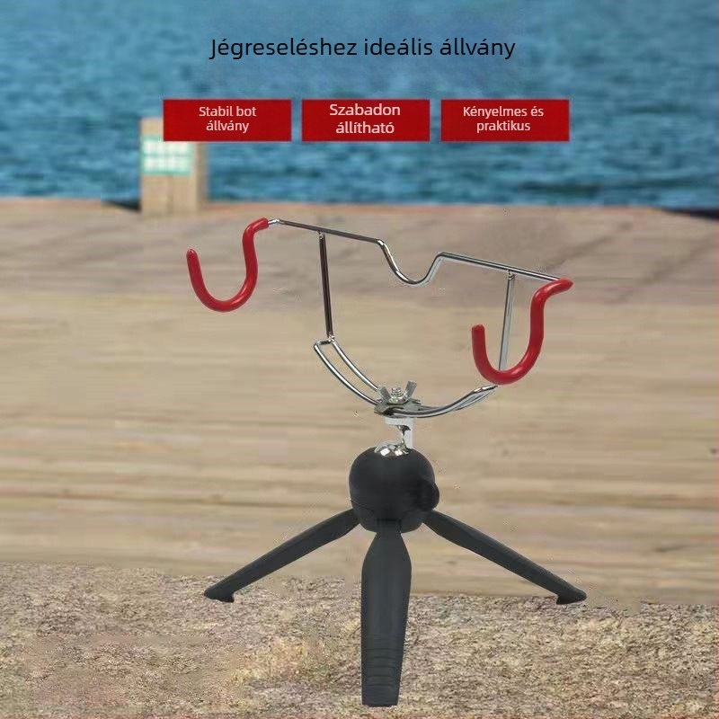 Jéghorgászbot tartó – összecsukható, hordozható, kettős fejű, rozsdamentes acélból, Shengdong Fishing Gear