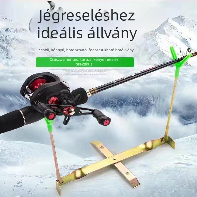 Jéghorgászbot tartó – összecsukható, hordozható, kettős fejű, rozsdamentes acélból, Shengdong Fishing Gear