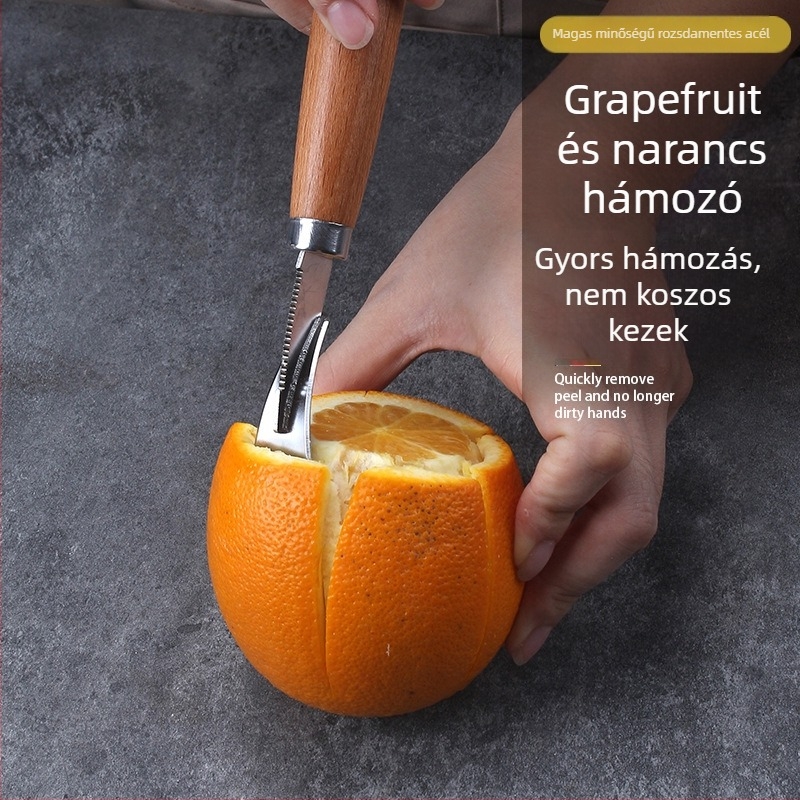 Pomelo- és narancsnyitó–hámozó – vastagabb hámozóél, kettős funkciójú eszköz, bükkfa nyél