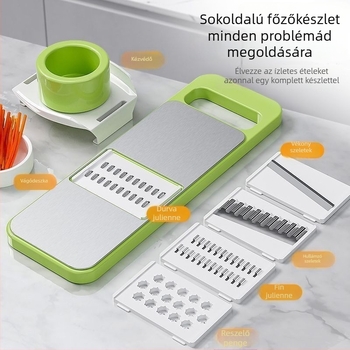 Többcélú reszelő és szeletelő cserélhető többfejű vágófejjel (PP + rozsdamentes acél; cserélhető többfejű vágófej; cserélhető lemezek)
