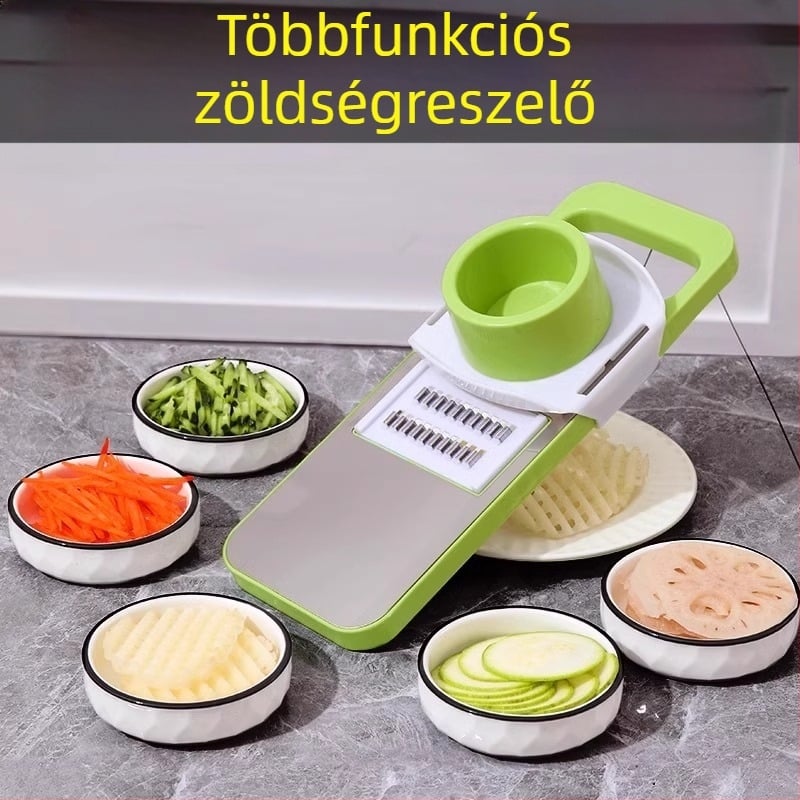 Többcélú reszelő és szeletelő cserélhető többfejű vágófejjel (PP + rozsdamentes acél; cserélhető többfejű vágófej; cserélhető lemezek)