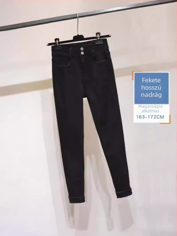 Plusz méretű női farmernadrág, magas derék, rugalmas denim, szűk szabás, hosszú nadrág