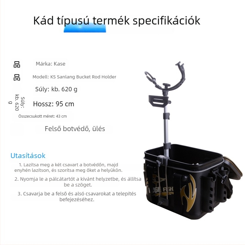 Horgászbot tartó többirányú forgatással, összecsukható, alumíniumötvözetből, háromszintes állítható