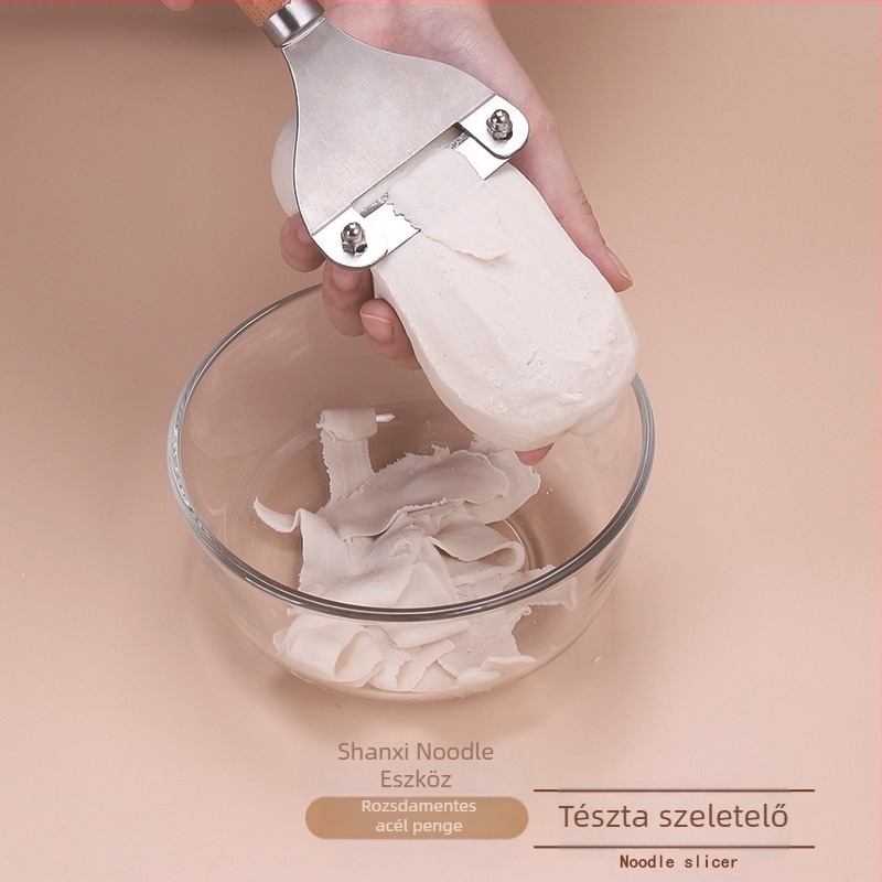 Többfunkciós tészta- és tésztalekészítő eszköz bükkfa fogantyúval és rozsdamentes acél éllel