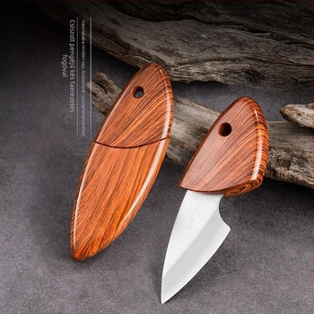 Rozsdamentes acél gyümölcs kés tokban, multifunkcionális mini kés, modern minimalist stílus, Wooden Fish Small Knife modell, 2022-es kiadás