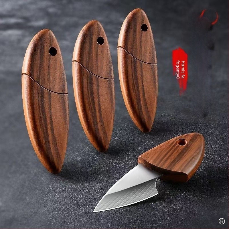 Rozsdamentes acél gyümölcs kés tokban, multifunkcionális mini kés, modern minimalist stílus, Wooden Fish Small Knife modell, 2022-es kiadás