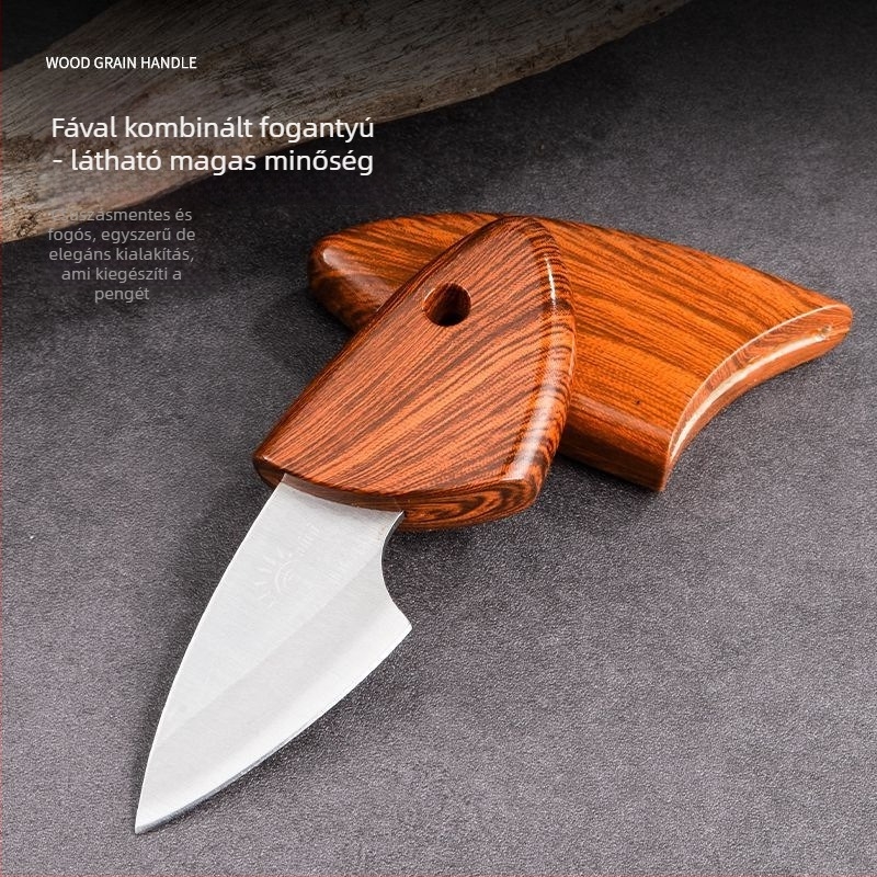 Rozsdamentes acél gyümölcs kés tokban, multifunkcionális mini kés, modern minimalist stílus, Wooden Fish Small Knife modell, 2022-es kiadás