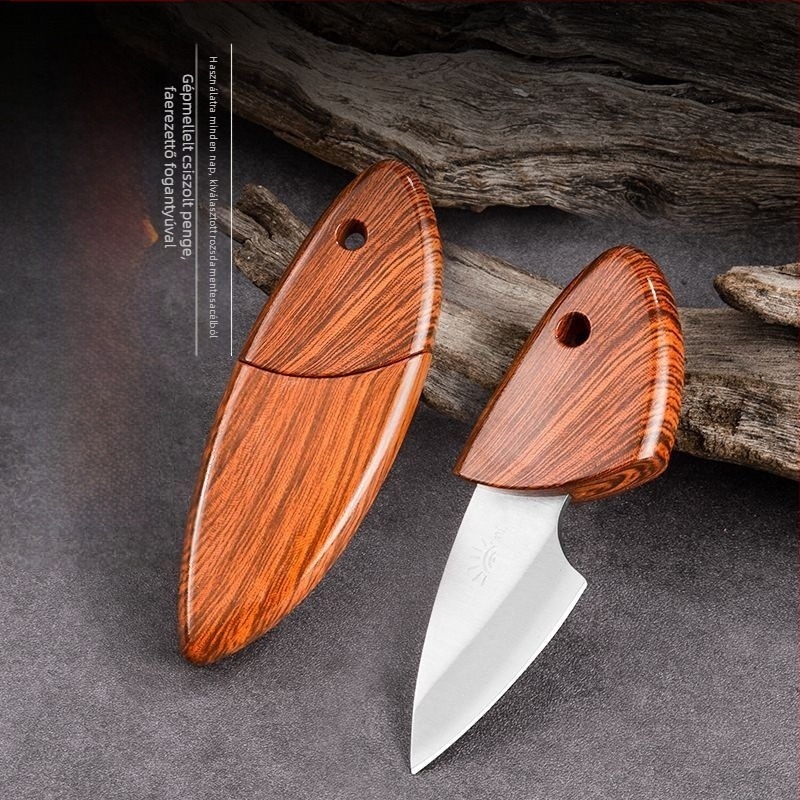 Rozsdamentes acél gyümölcs kés tokban, multifunkcionális mini kés, modern minimalist stílus, Wooden Fish Small Knife modell, 2022-es kiadás