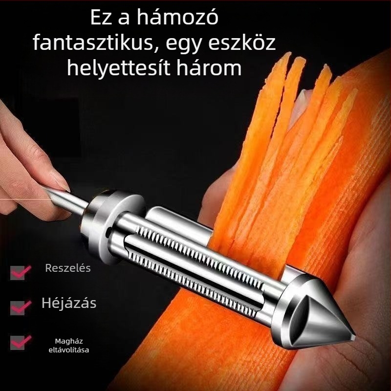 Három az egyben hámozó, kaparó és reszelő burgonyához, gyümölcsökhöz és dinnyéhez, rozsdamentes acél