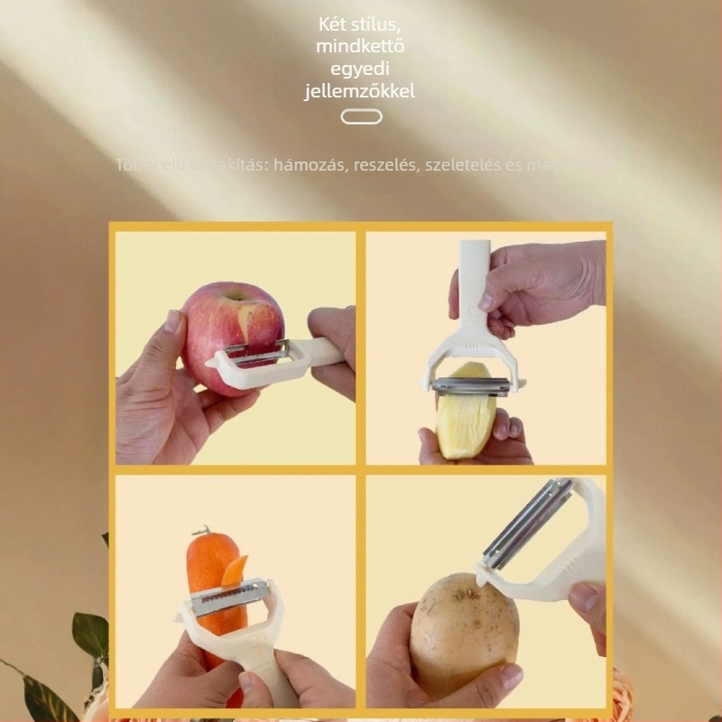 2-az-1-ben hámozó és reszelő cukornádhoz, héj lekaparása, burgonya és retket reszelése — modern, multifunkcionális, PP + rozsdamentes acél, Golden Kitchen Flavor, 2024-ben debütált