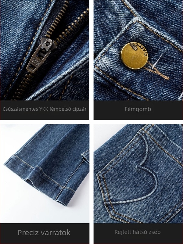 Nőknek készült magas derekú, retro szabású, enyhén szélesedő farmernadrág, tavasz 2025, denim pamut-spandex keverék, enyhén rugalmas, homokos mosás