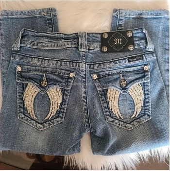 Női farmernadrág Y2K szárnyas hímzett zsebekkel, középmagas derekú, retro pamut-denim