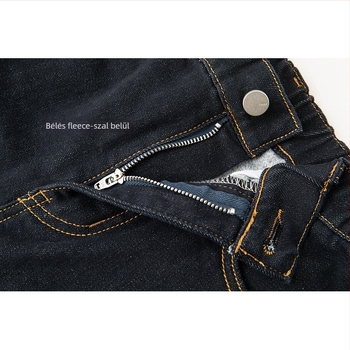 Női farmernadrág Denim-Pamutból, magas derék, hosszú, banán stílus, fleece-béléssel