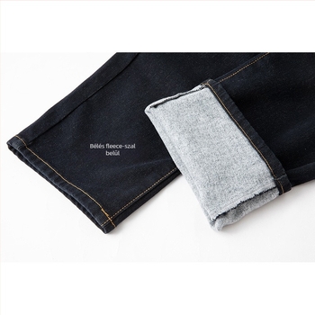 Női farmernadrág Denim-Pamutból, magas derék, hosszú, banán stílus, fleece-béléssel