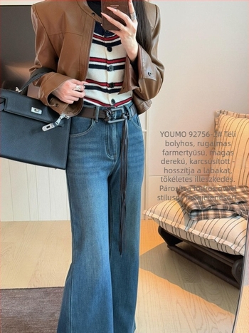 Magas derekú farmernadrág, vastag denim pamutból, mikroflare szár, retro stílus, téli 2025