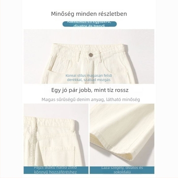 Nadrágok - pamut denim, magas derék, egyenes szabás, vastagabb anyag, 2025 tavasz