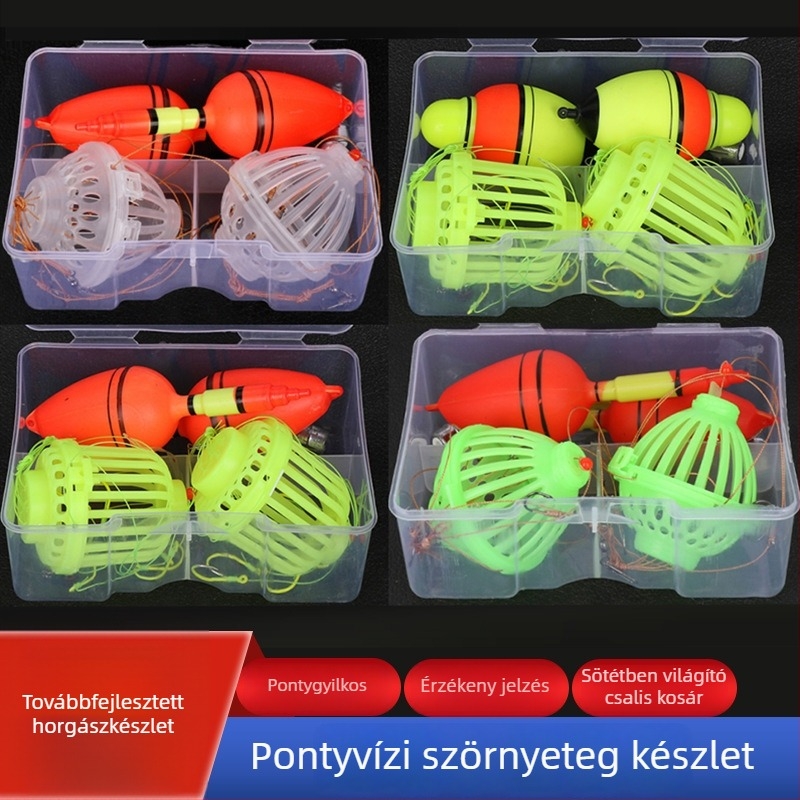 Ezüst kárász és nagyfejű pontyhorgász készlet fluoreszkáló ketrec és robbanó horogakkal, tartalmazza az Ise‑Ni és Eagle Claw horogokat