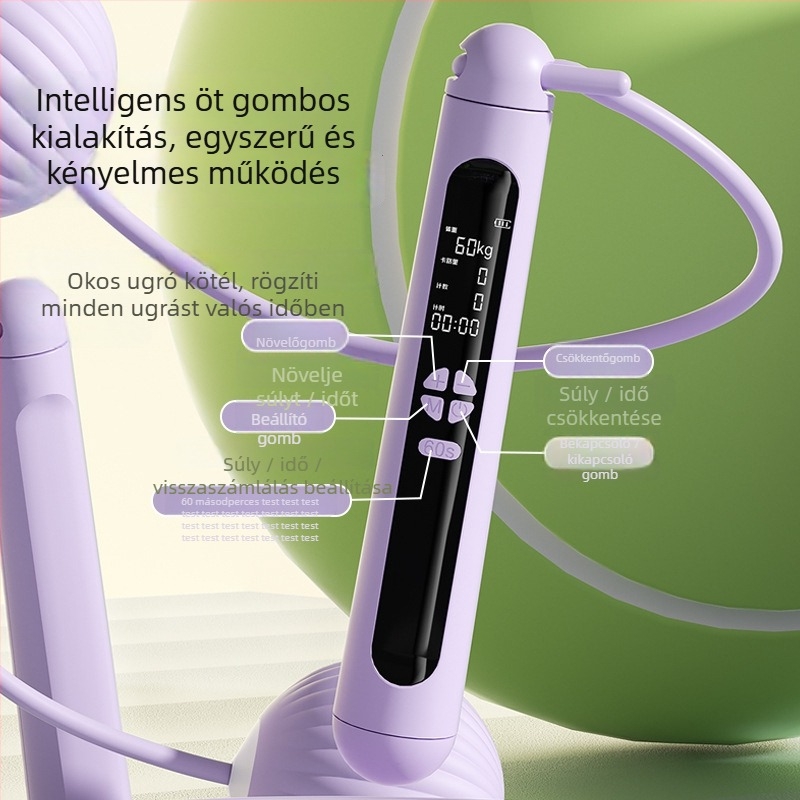 Vezeték nélküli ugrókötél számlálóval, intelligens ötgombos vezérlés, LED nagy kijelző, újratölthető