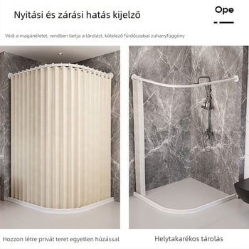 Hajlékony mágneses zuhanyfüggöny készlet, fúrásmentes fürdőszobához, vízálló vászon anyag, ívelt zuhanyzuhanykád és WC, száraz–nedves elválasztás