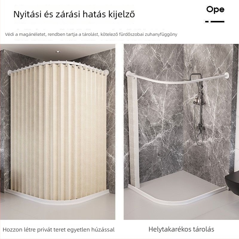 Hajlékony mágneses zuhanyfüggöny készlet, fúrásmentes fürdőszobához, vízálló vászon anyag, ívelt zuhanyzuhanykád és WC, száraz–nedves elválasztás