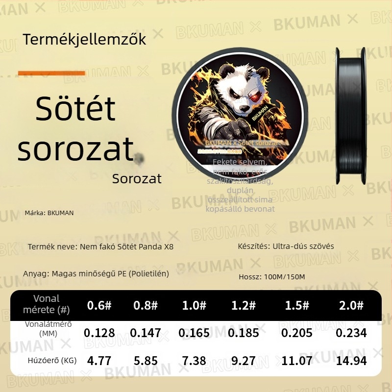 BKUMAN fő zsinór, 8-szálú PE vezeték, teherbírás 3–33 kg, sima hosszú dobásokhoz