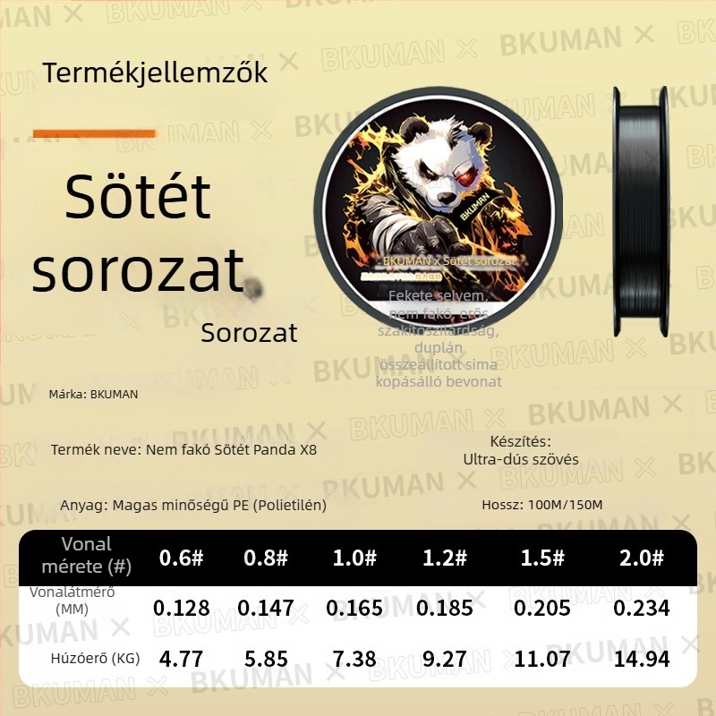 BKUMAN fő zsinór, 8-szálú PE vezeték, teherbírás 3–33 kg, sima hosszú dobásokhoz