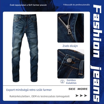 Férfi farmernadrág – retro stílus, slim fazon, denim, 98% pamut
