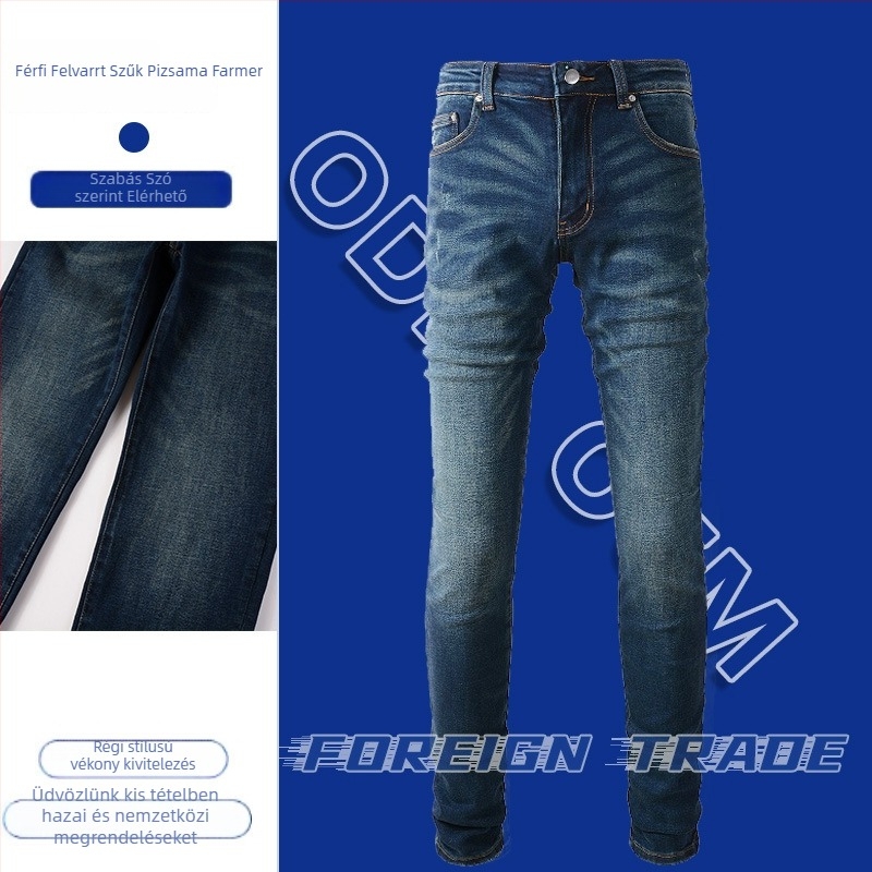 Férfi farmernadrág – retro stílus, slim fazon, denim, 98% pamut