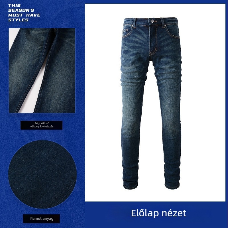 Férfi farmernadrág – retro stílus, slim fazon, denim, 98% pamut