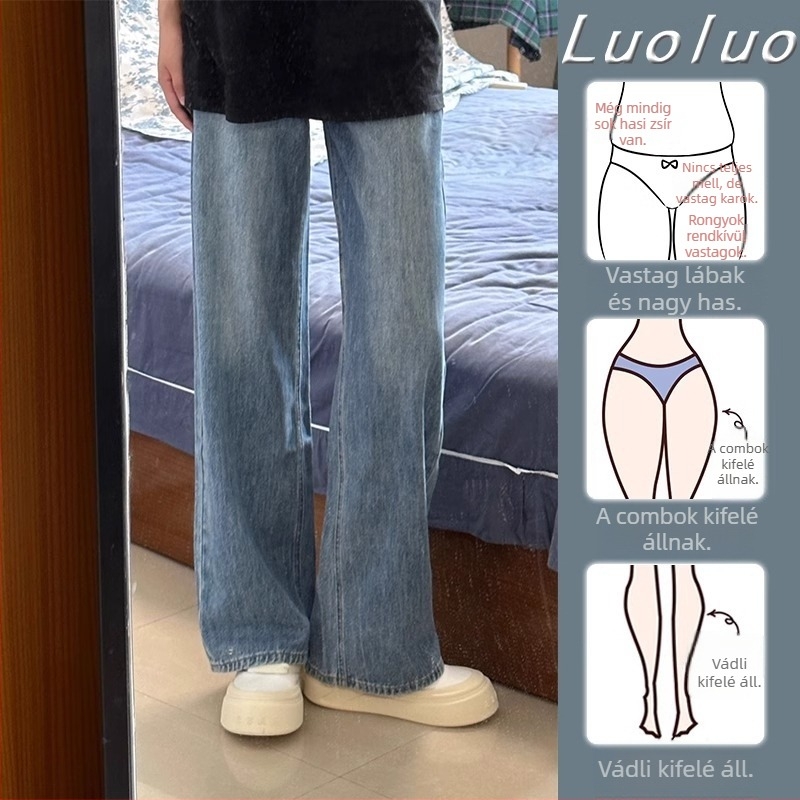 Női farmer denim anyagból 50–70% elasztánnal, magas derék, egyenes fazon, városi mindennapi stílus