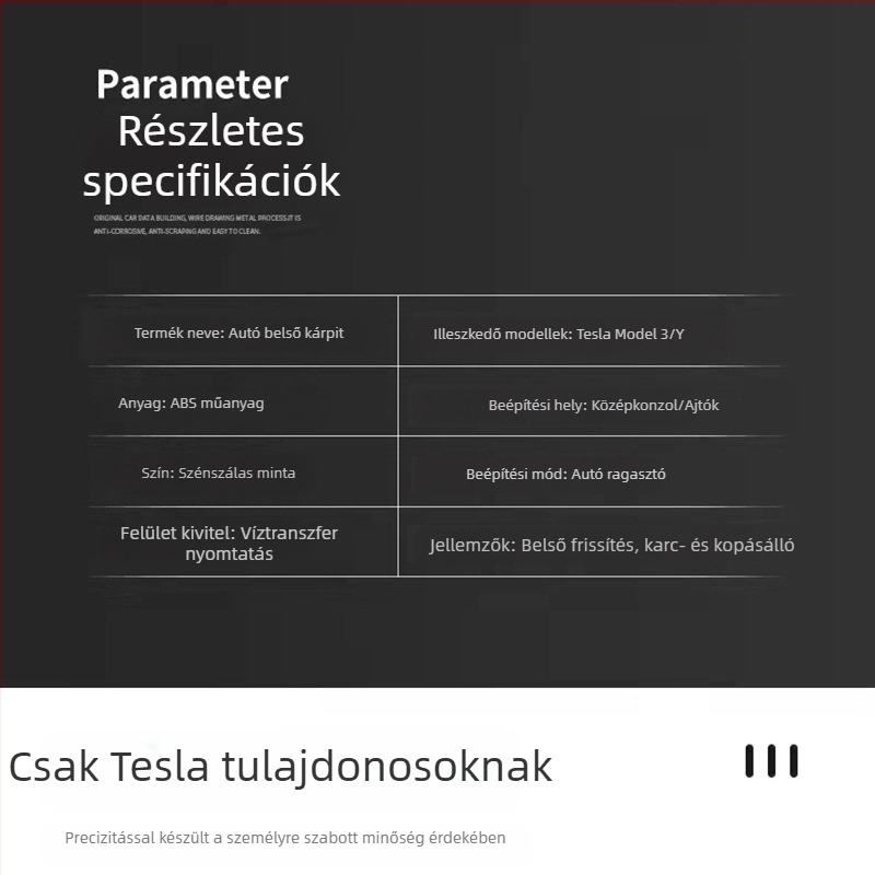 Tesla Model 3/Y központi konzol dekoratív panel és ajtó belső díszítő csík