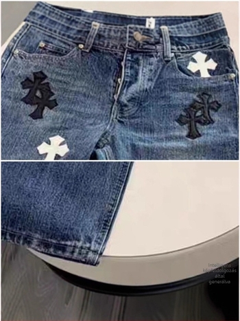 Amerikai stílusú lazán szabott denim férfi nadrág, vintázs mosott kék, keresztes részlettel, egyenes szár