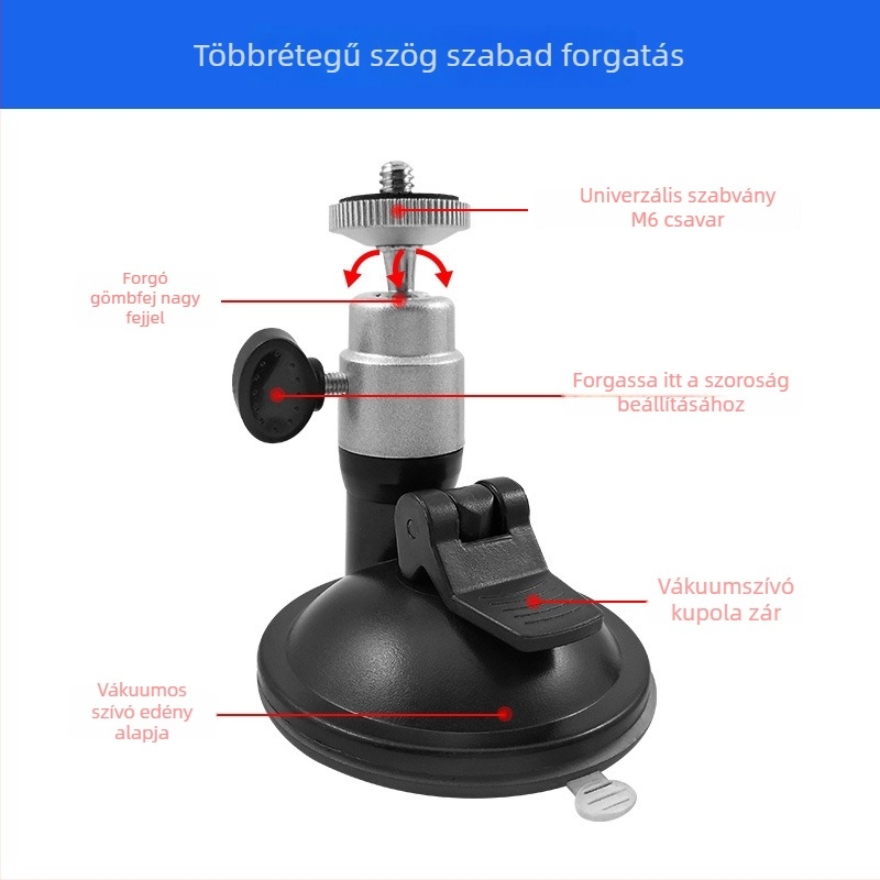 Autós vákuumos tartó alumínium ötvözet fejjel, 1/4 hüvelykes csavarfej, kompatibil GPS navigációs készülékekhez és dashcam-hez, modell HD-004