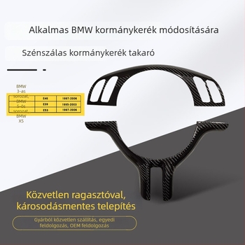 Kormánykerék díszborítás, szénszálas, kompatibilis BMW 3-as/5-ös sorozat és X5 belsőhöz, testreszabható feldolgozás