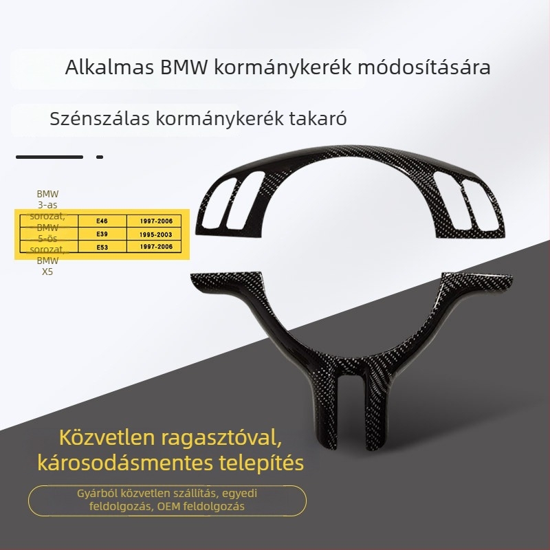 Kormánykerék díszborítás, szénszálas, kompatibilis BMW 3-as/5-ös sorozat és X5 belsőhöz, testreszabható feldolgozás